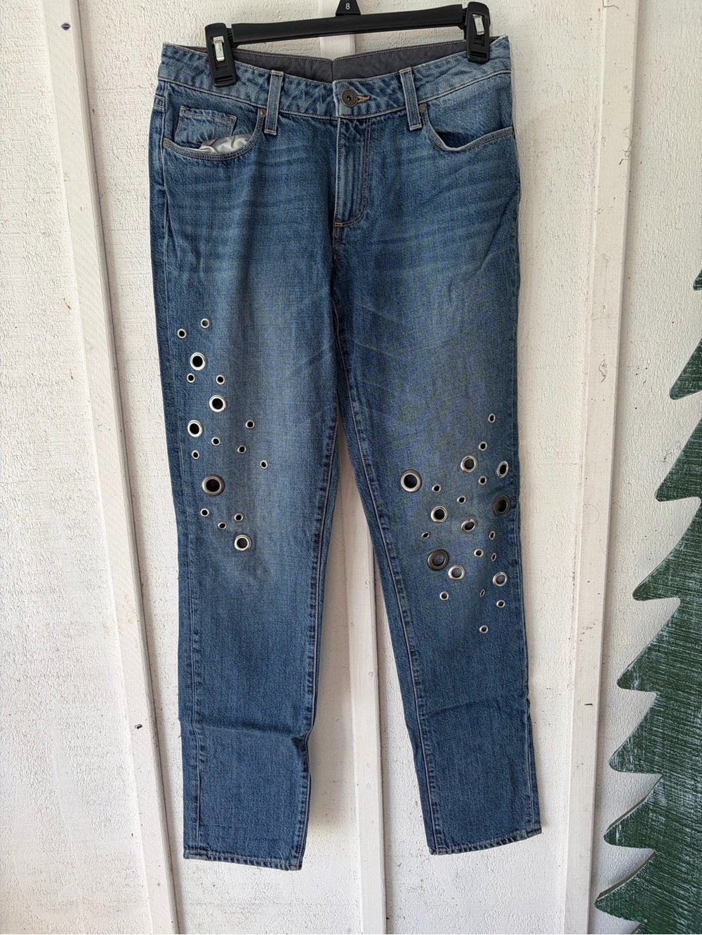 PAIGE Blue Skinny Jeans with Grommet Detail